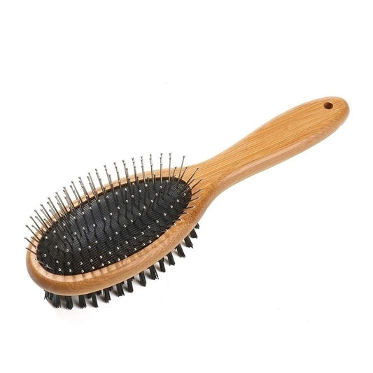 Double-Sided Pet Slicker Brush – Bamboo Grooming Comb for Shedding & Tangles