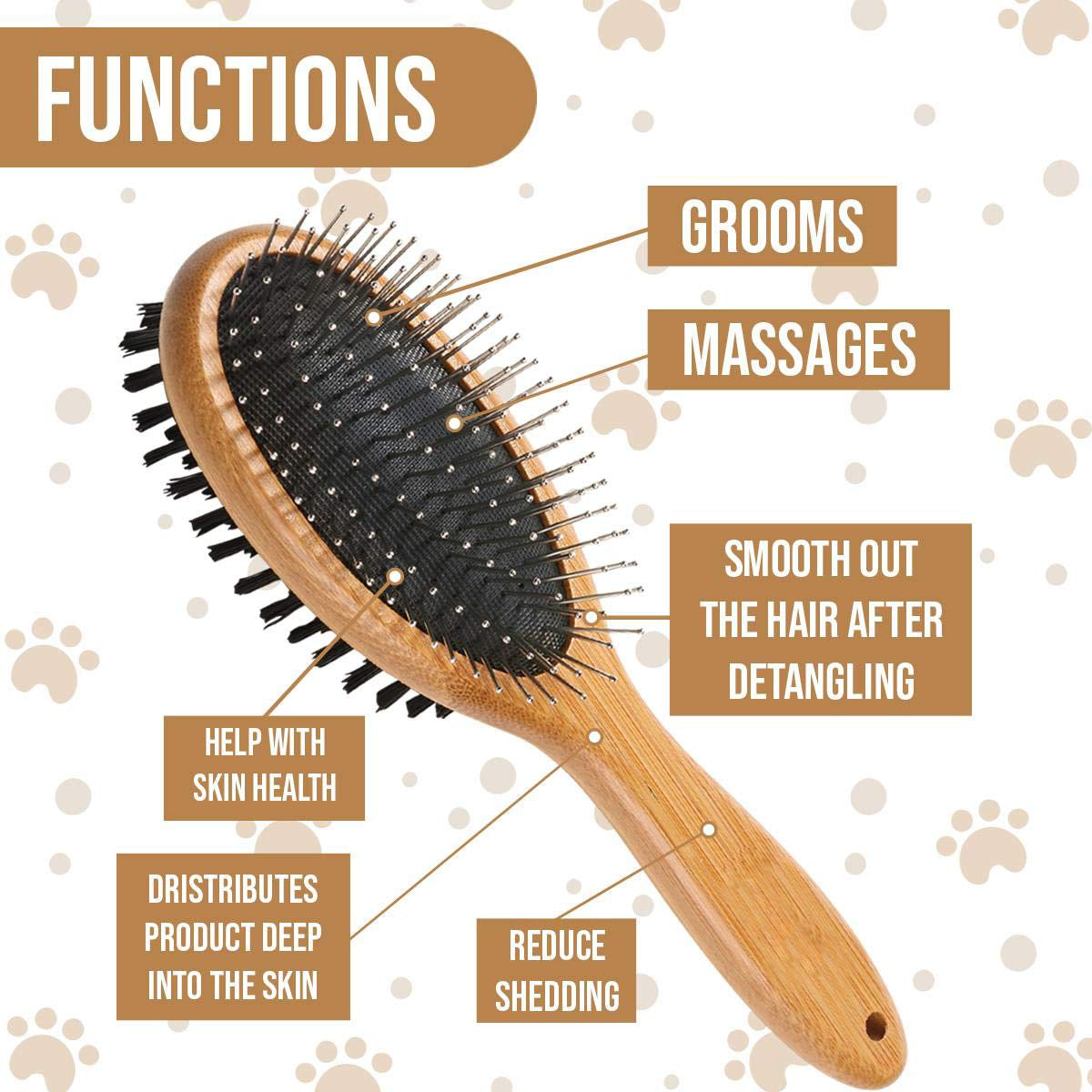 Double-Sided Pet Slicker Brush – Bamboo Grooming Comb for Shedding & Tangles