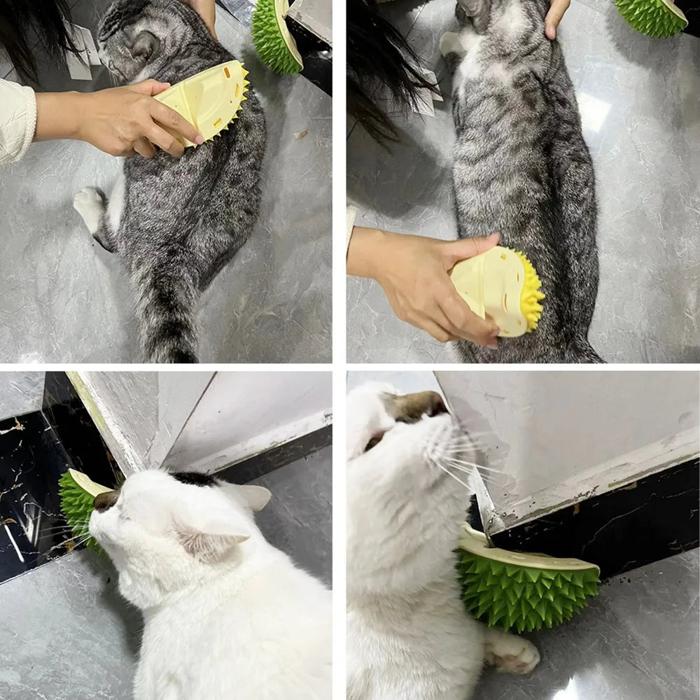 Self-Grooming Cat Scratcher & Massager – Removes Loose Fur While Your Cat Brushes Itself