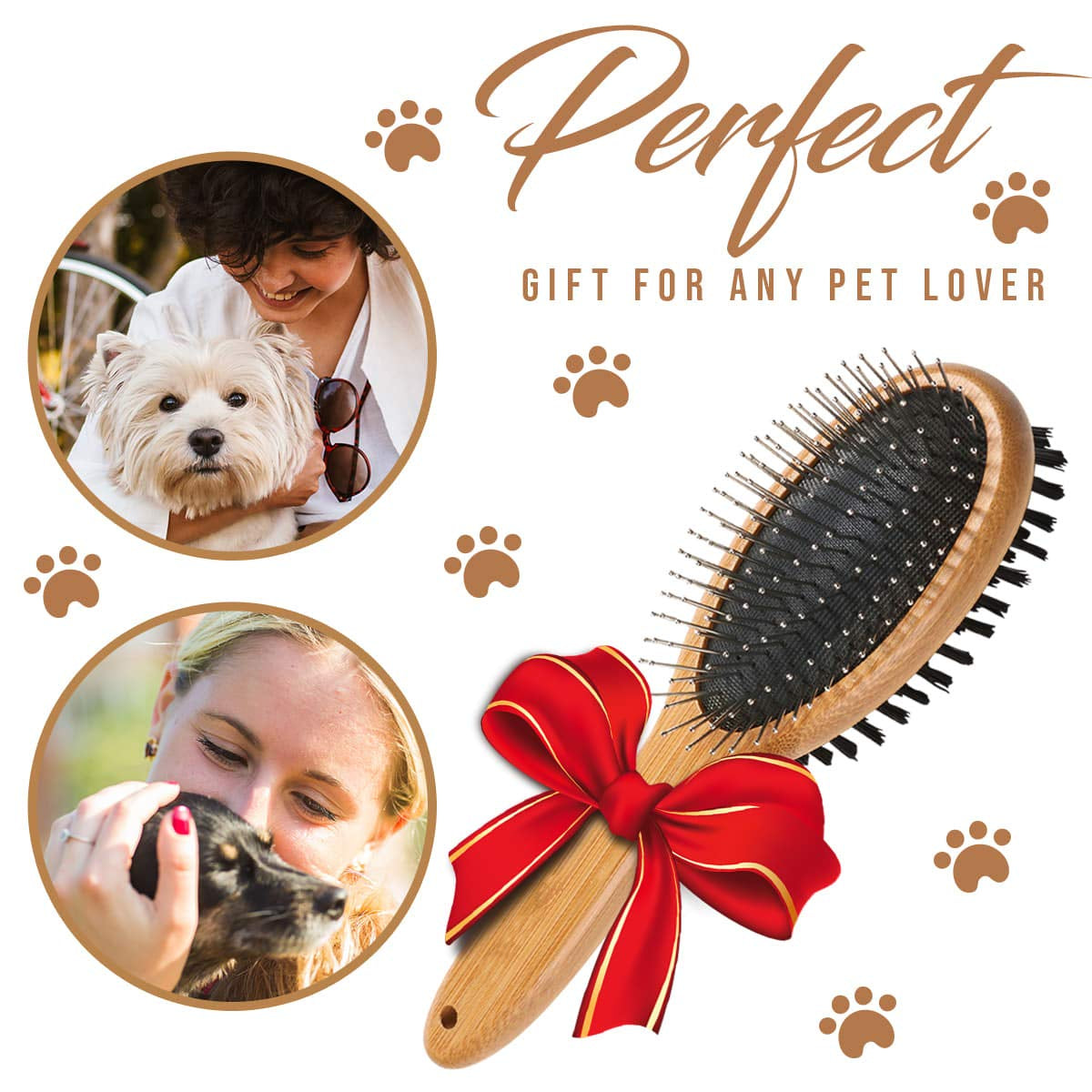 Double-Sided Pet Slicker Brush – Bamboo Grooming Comb for Shedding & Tangles