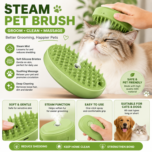 Electric Steam Pet Grooming Brush – Silicone Hair Remover Comb for Cats & Dogs