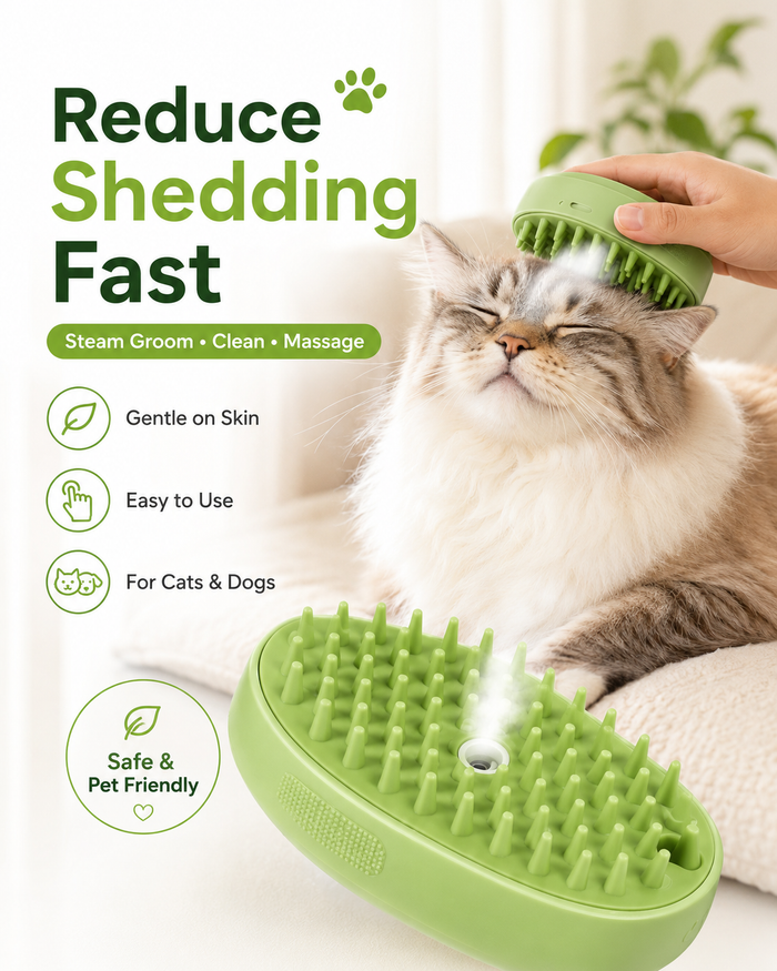 Electric Steam Pet Grooming Brush – Silicone Hair Remover Comb for Cats & Dogs