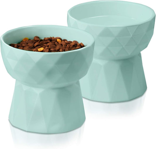 Raised Ceramic Cat Bowl Set for Food & Water