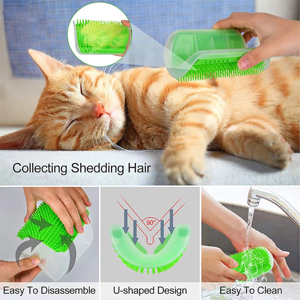 Self-Grooming Cat Scratcher & Massager – Removes Loose Fur While Your Cat Brushes Itself