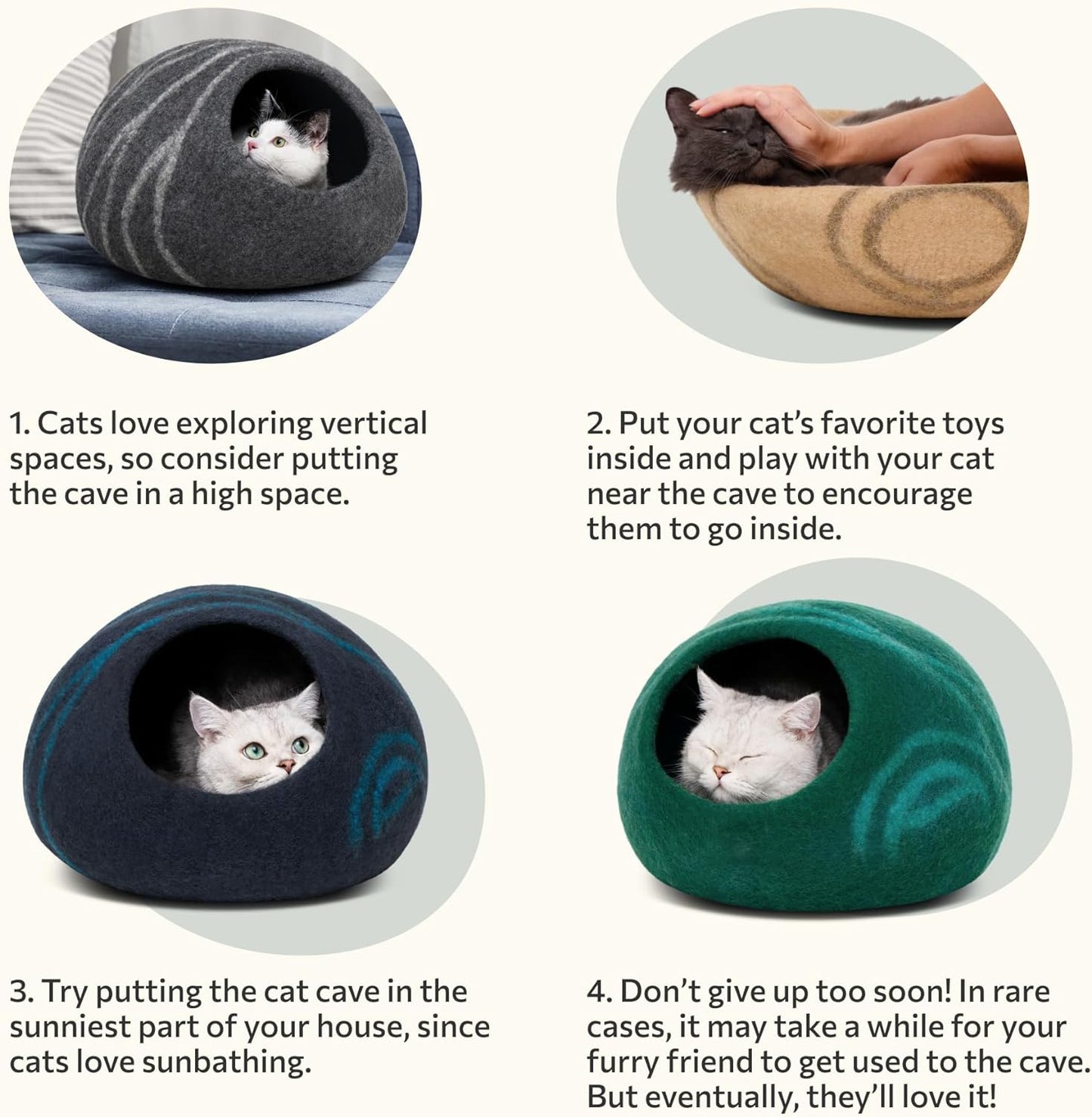 Premium Felt Cat Cave Bed – Handmade Wool Hideaway for Indoor Cats