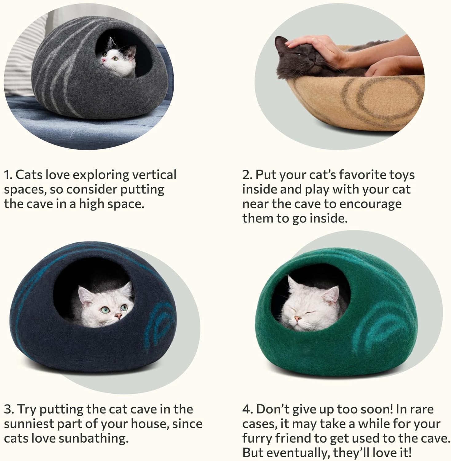 Premium Felt Cat Cave Bed – Handmade Wool Hideaway for Indoor Cats