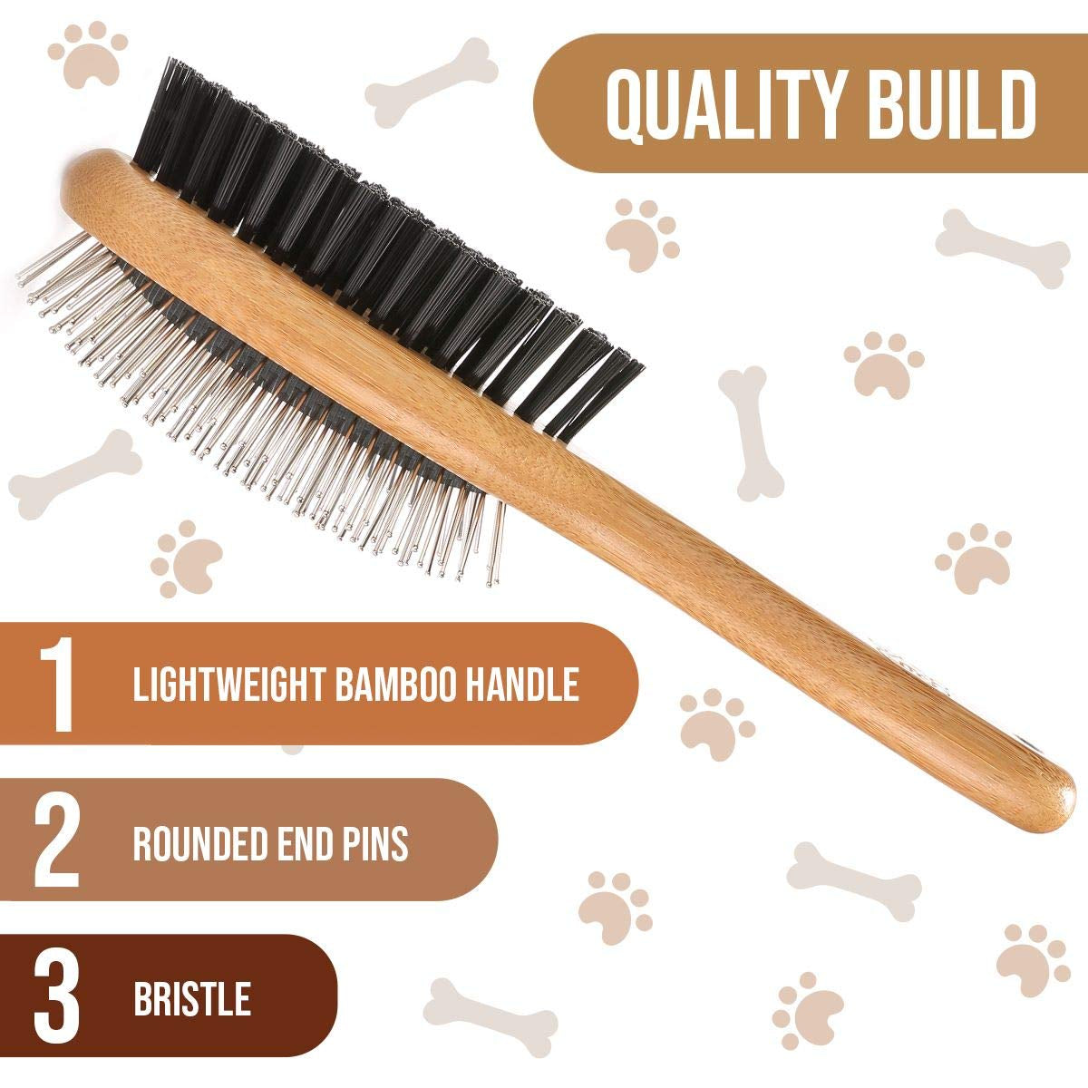 Double-Sided Pet Slicker Brush – Bamboo Grooming Comb for Shedding & Tangles