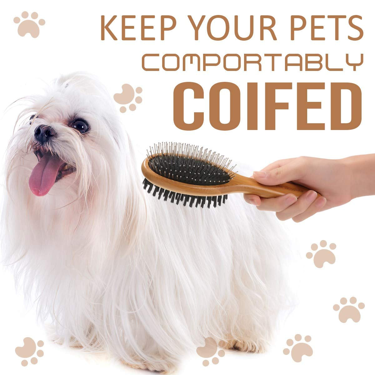 Double-Sided Pet Slicker Brush – Bamboo Grooming Comb for Shedding & Tangles