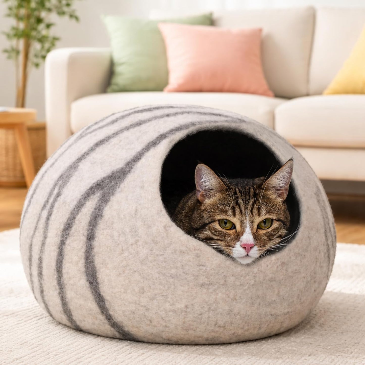 Premium Felt Cat Cave Bed – Handmade Wool Hideaway for Indoor Cats